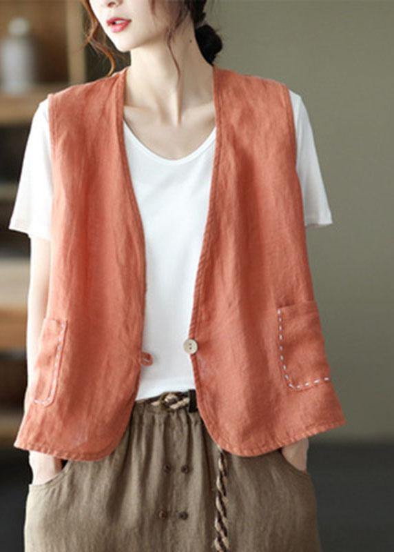 Fine Purple Pockets Button Linen Vest - SooLinen