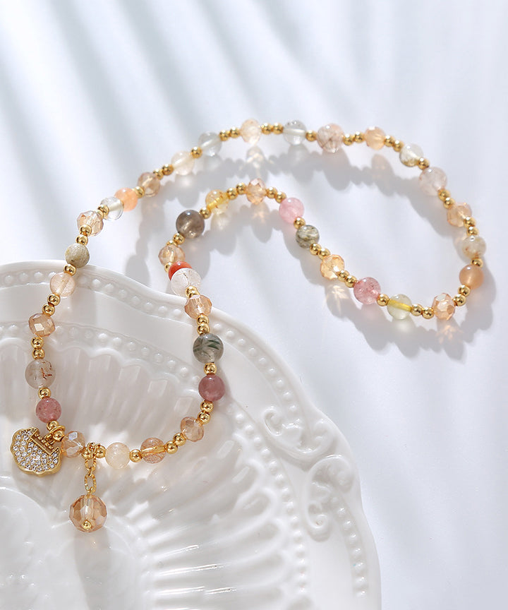 Pulsera fina con borlas de doble capa de cristal de circonita y cobre dorado de arcoíris