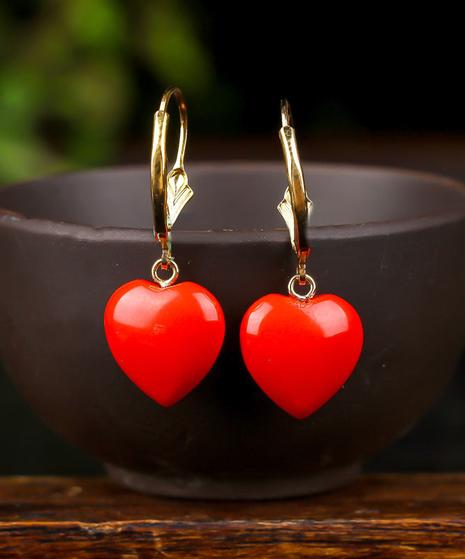 Pendientes colgantes Love Cinnabar de oro rojo de 14 quilates