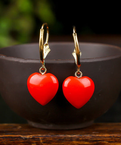Pendientes colgantes Love Cinnabar de oro rojo de 14 quilates