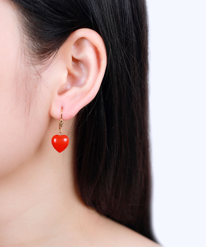 Pendientes colgantes Love Cinnabar de oro rojo de 14 quilates
