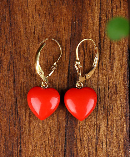 Pendientes colgantes Love Cinnabar de oro rojo de 14 quilates