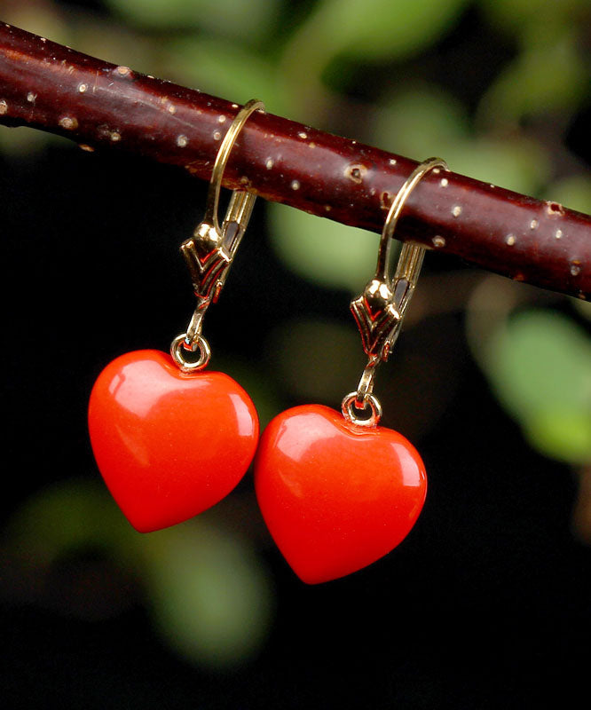 Pendientes colgantes Love Cinnabar de oro rojo de 14 quilates