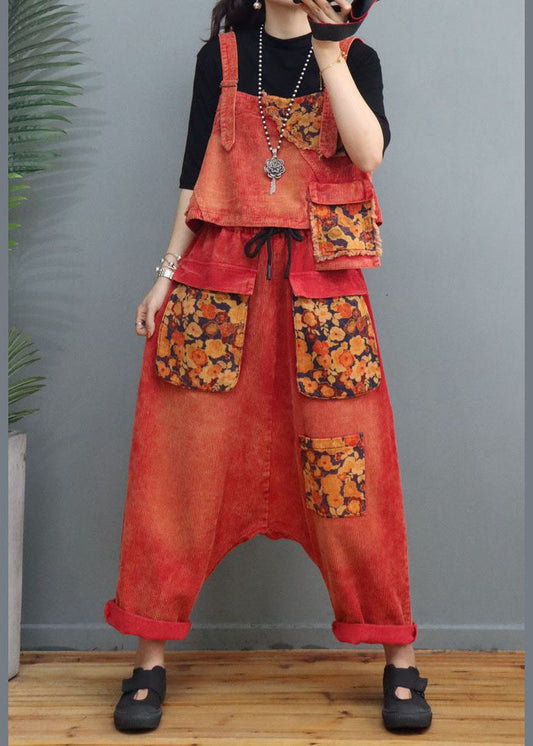 Feines rotes Cord-Zweiteiler-Set mit gerafftem Print für den Frühling