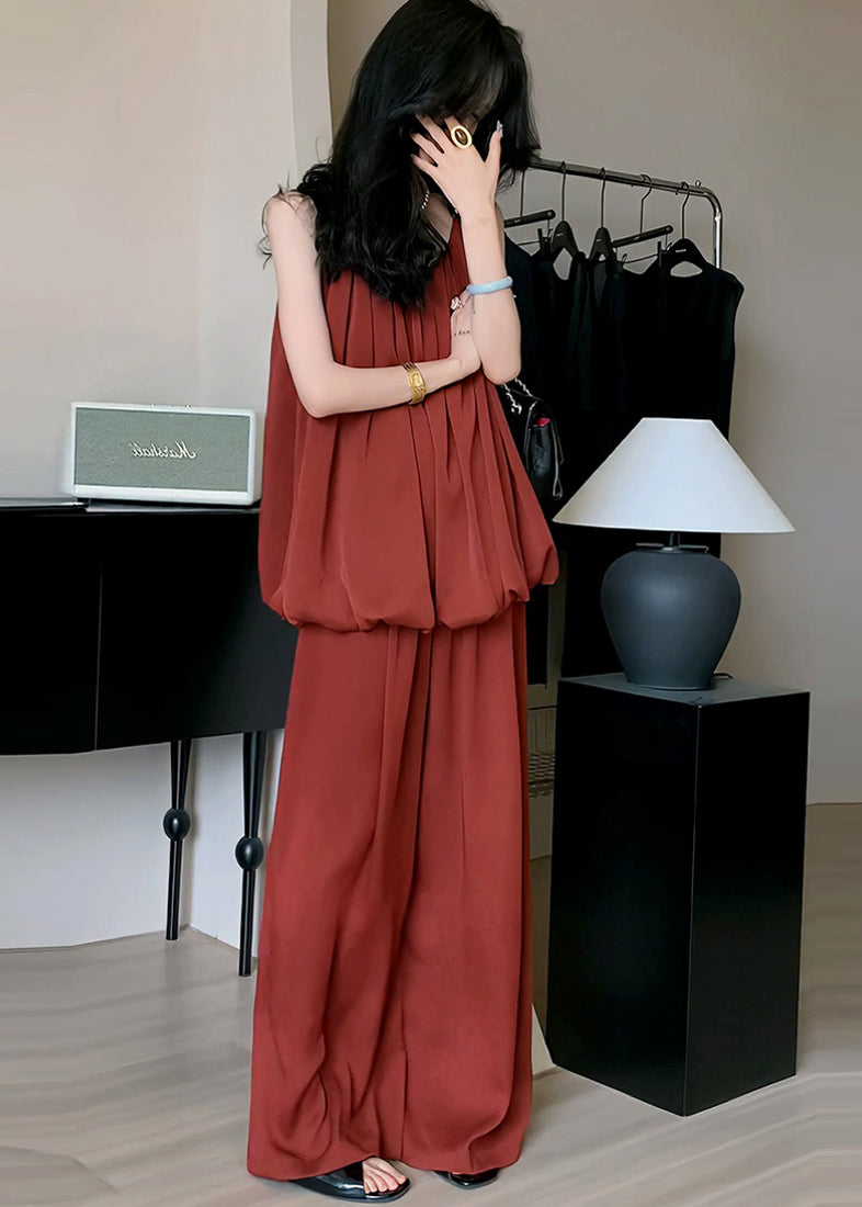 Fine Red Cold Shoulder Ice Silk Two Piece Set Outfits Summer