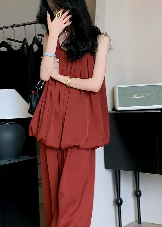 Fine Red Cold Shoulder Ice Silk Two Piece Set Outfits Summer