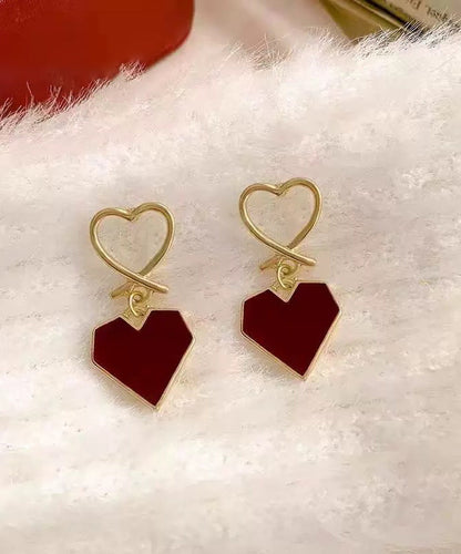 Pendientes de aro finos de aleación de cobre rojo con esmalte de goteo Love