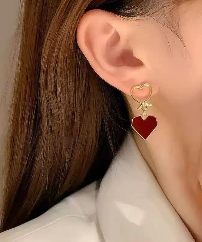 Pendientes de aro finos de aleación de cobre rojo con esmalte de goteo Love