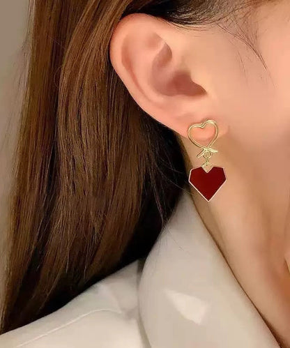 Pendientes de aro finos de aleación de cobre rojo con esmalte de goteo Love