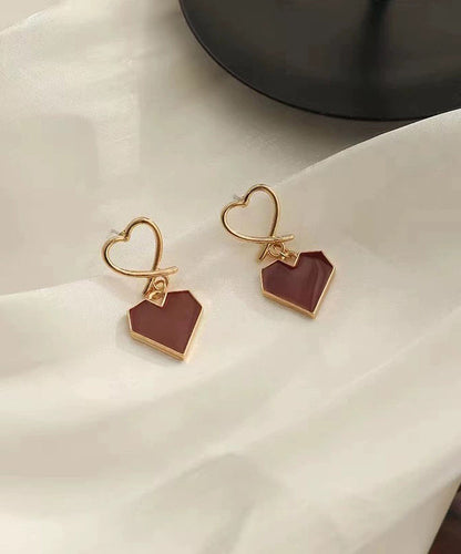 Pendientes de aro finos de aleación de cobre rojo con esmalte de goteo Love