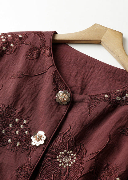 Feine, rote, bestickte Patchwork-Baumwollmäntel in lockerer Passform für den Frühling