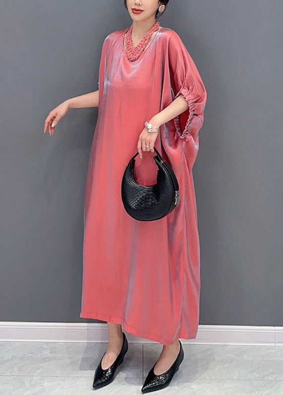 Fine Red O-Neck Patchwork Long Dress Lantern Sleeve