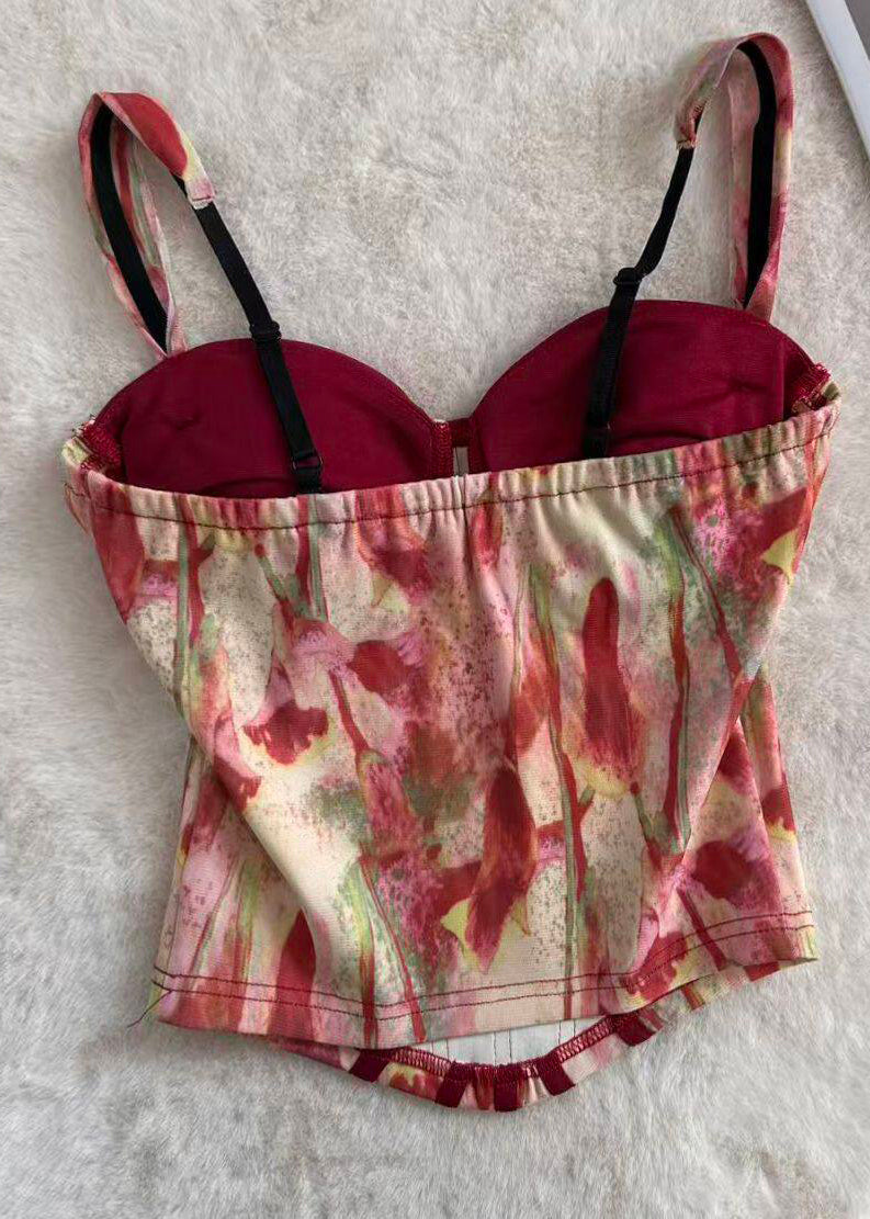Fine Red Print Tulle Bustier Top Summer