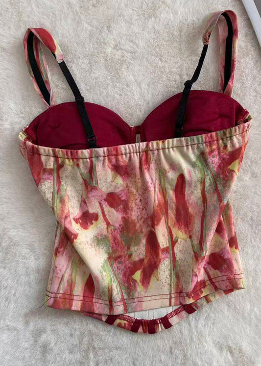 Fine Red Print Tulle Bustier Top Summer