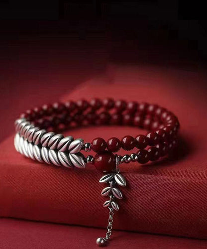 Feines rotes Sterlingsilber-Armband mit Quaste und Weizenähre