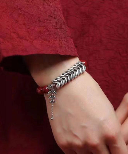 Feines rotes Sterlingsilber-Armband mit Quaste und Weizenähre