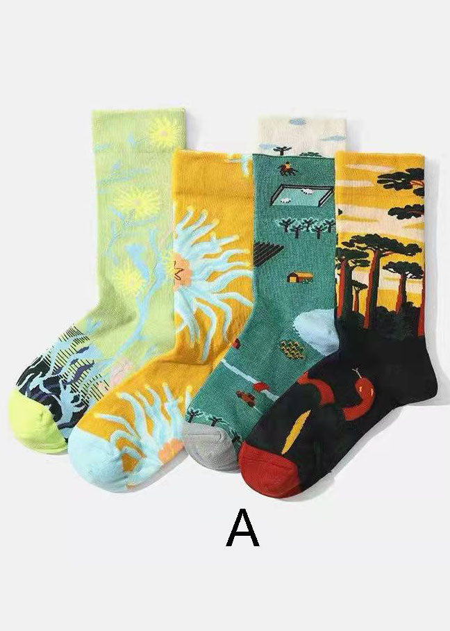 Feine Jacquard-Baumwollsocken im Retro-College-Stil bis zur Mitte der Wade