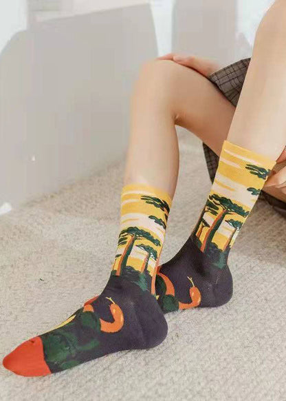 Feine Jacquard-Baumwollsocken im Retro-College-Stil bis zur Mitte der Wade