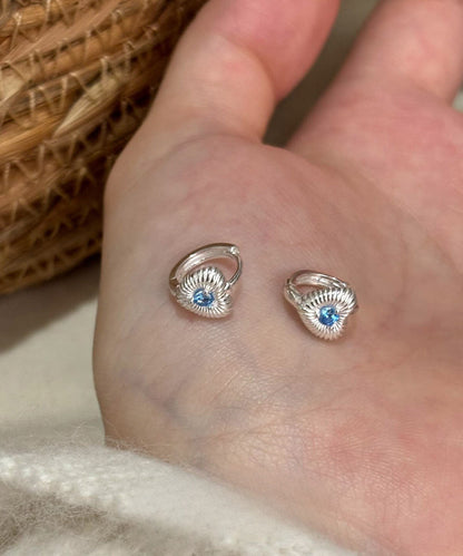 Fine Sea Blue Copper Crystal Love Hoop Earrings