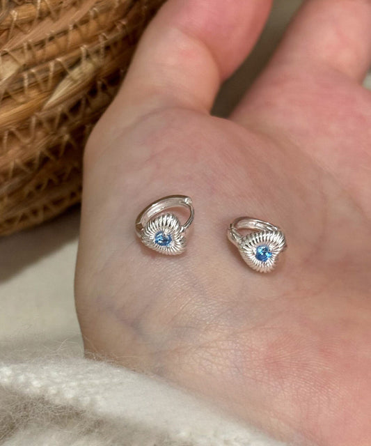 Fine Sea Blue Copper Crystal Love Hoop Earrings