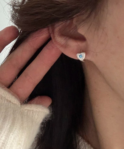 Fine Sea Blue Copper Crystal Love Hoop Earrings