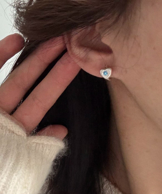Fine Sea Blue Copper Crystal Love Hoop Earrings