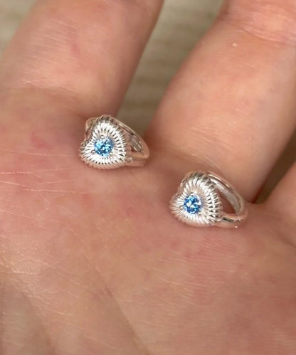 Fine Sea Blue Copper Crystal Love Hoop Earrings