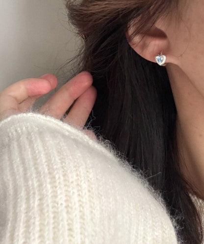 Fine Sea Blue Copper Crystal Love Hoop Earrings
