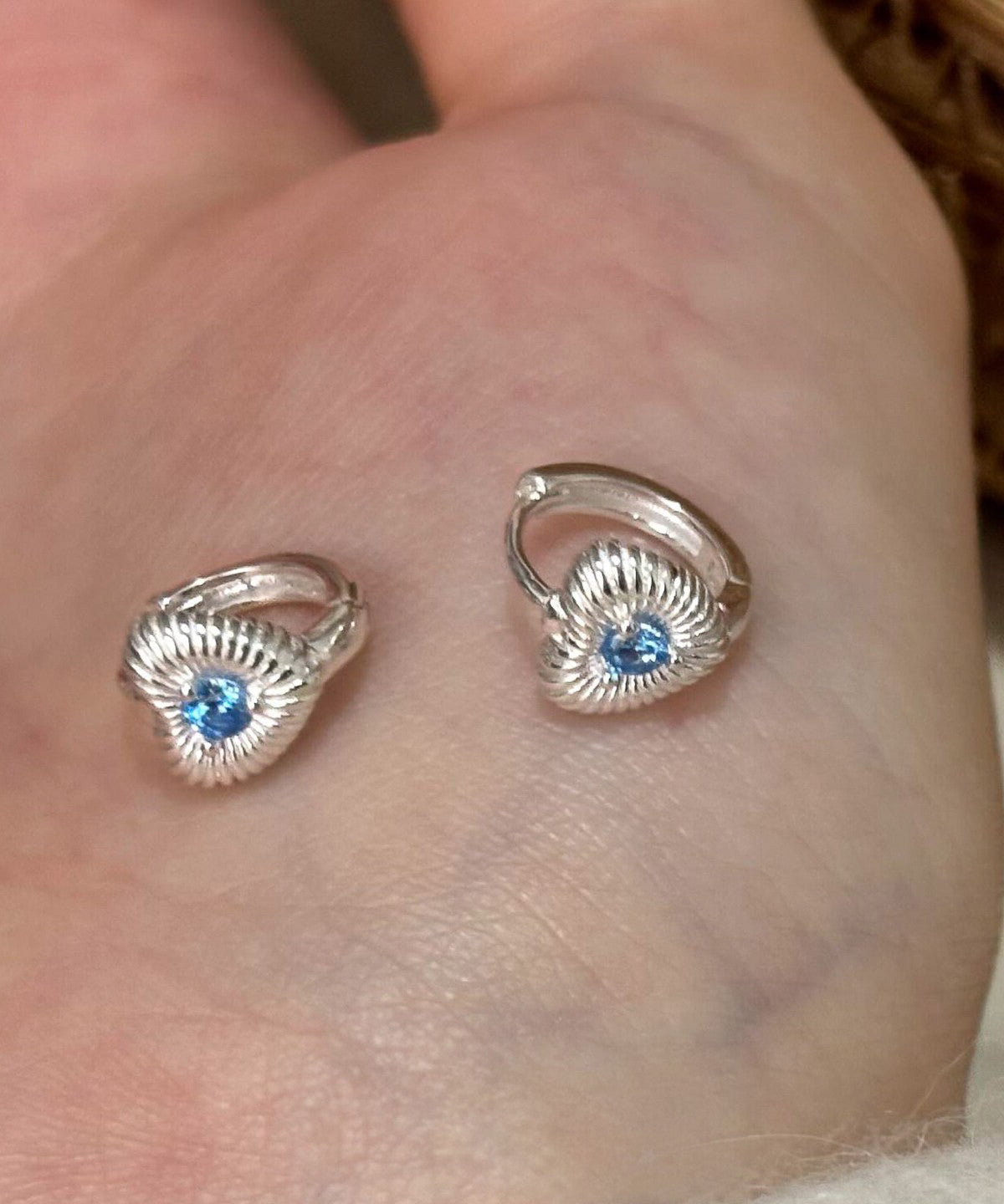 Fine Sea Blue Copper Crystal Love Hoop Earrings