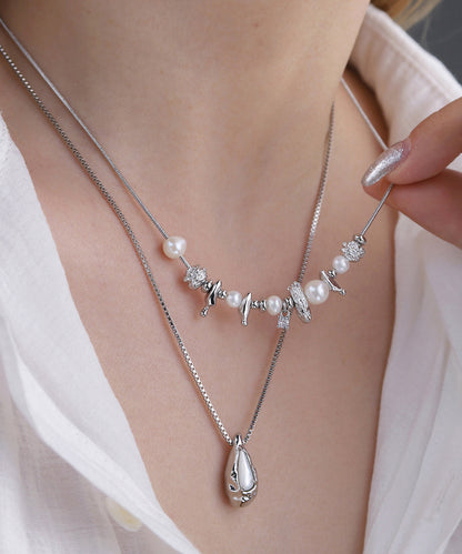 Fine Silk Copper Alloy Pearl Broken Silver Water Droplet Pendant Necklace