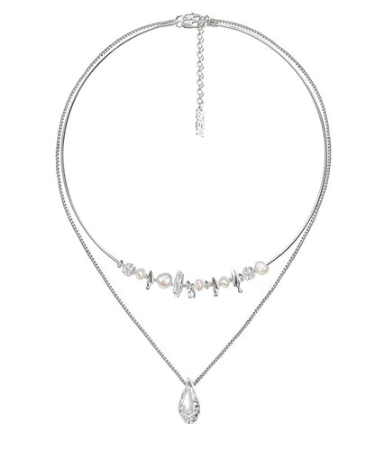 Fine Silk Copper Alloy Pearl Broken Silver Water Droplet Pendant Necklace