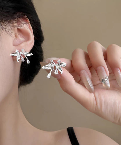 Fine Silk Copper Overgild Zircon Butterfly Stud Earrings