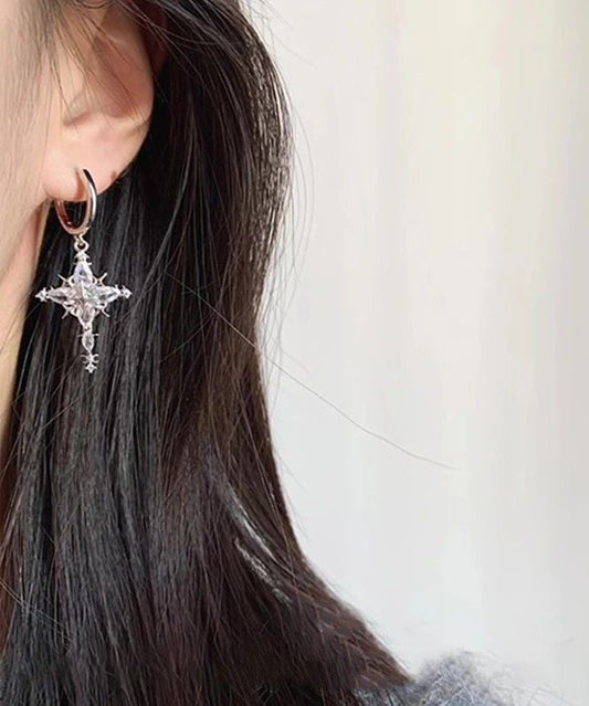 Fine Silk Copper Overgild Zircon Snowflake Drop Earrings