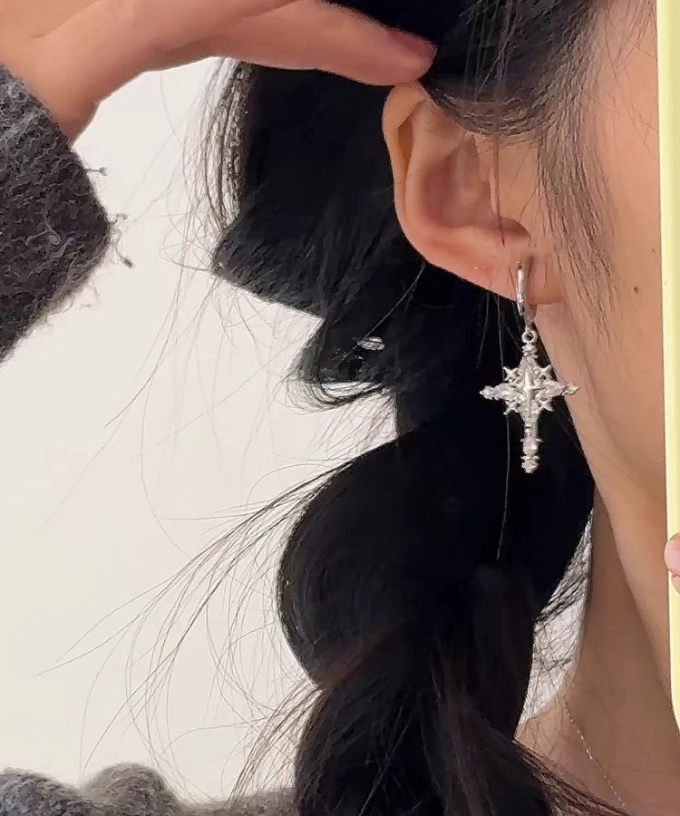 Fine Silk Copper Overgild Zircon Snowflake Drop Earrings