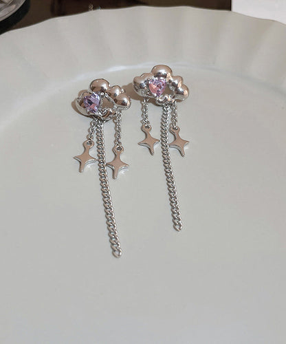 Fine Silk Copper Zircon Water Drop Tassel Drop Earrings
