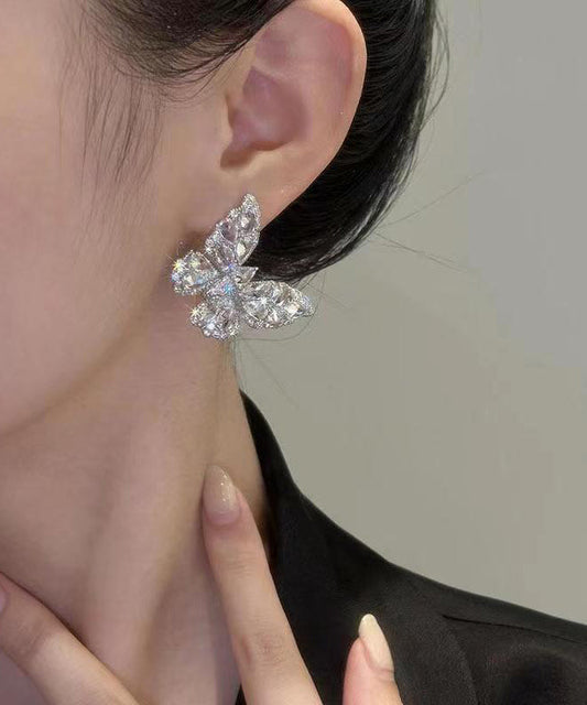 Feine Seidenohrstecker aus Sterlingsilber mit Schmetterlings-Zirkon