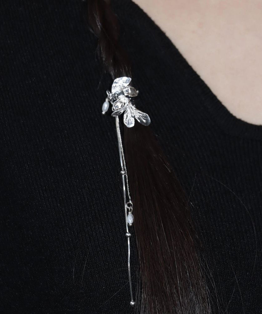 Fine Silk Sterling Silver Crabapple Blossom Tassel Hairpin