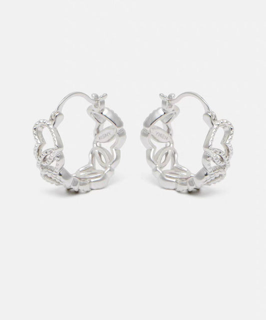 Fine Silk Sterling Silver Hollow Out Love Hoop Earrings