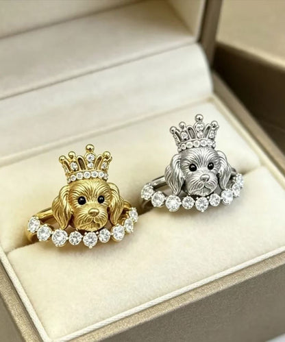 Fine Sterling Silver Overgild Zircon Little Dog Rings Two-Piece Set