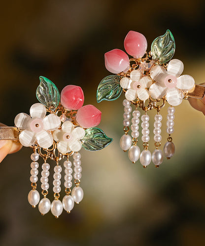 Feine weiße Legierung, Perlmuttharz, Pfirsichquaste, ein Paar Haarnadeln