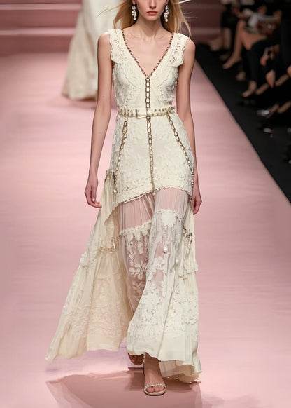 Fine White Jacquard Patchwork Cotton Vestidos Dresses Sleeveless