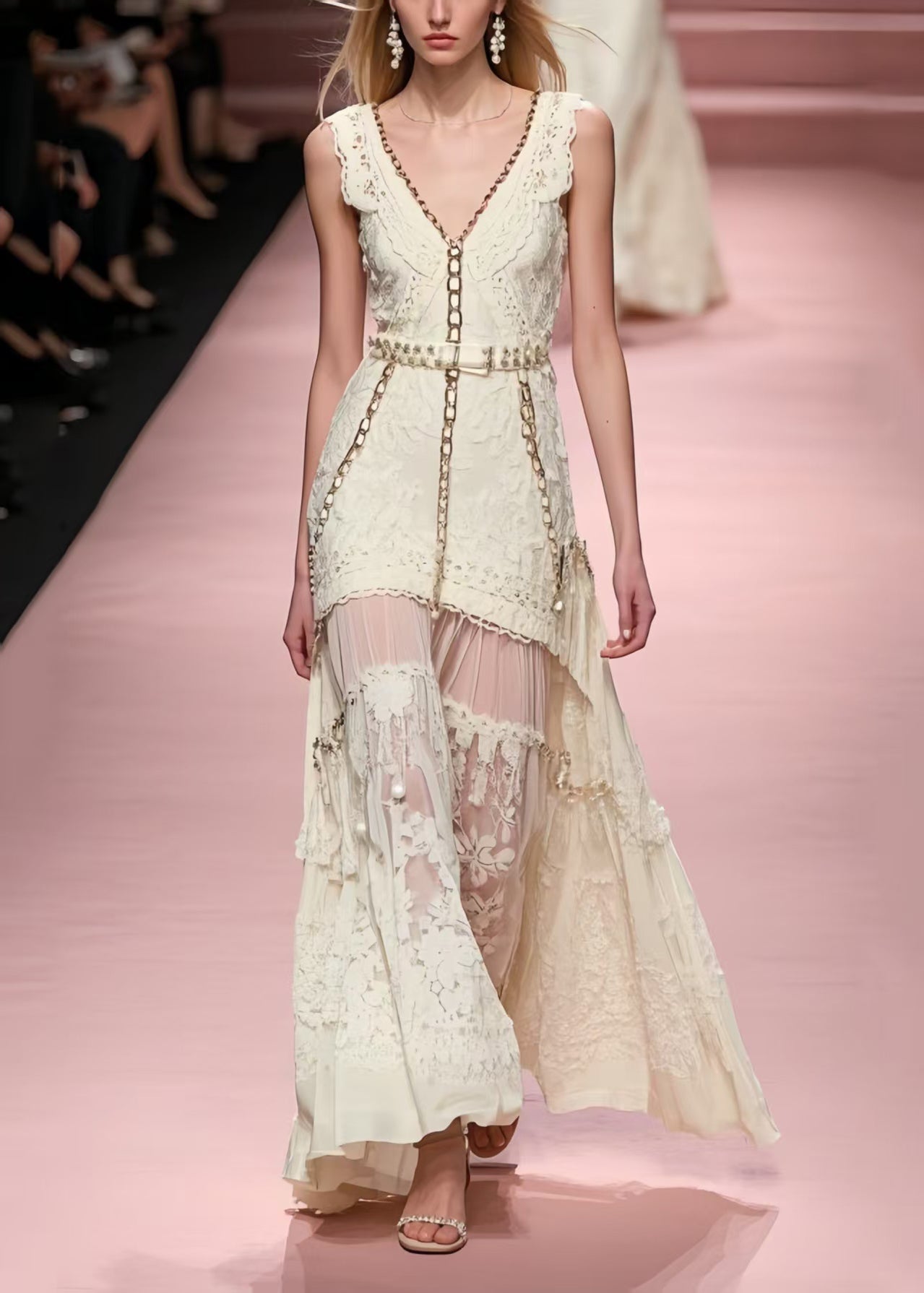 Fine White Jacquard Patchwork Cotton Vestidos Dresses Sleeveless