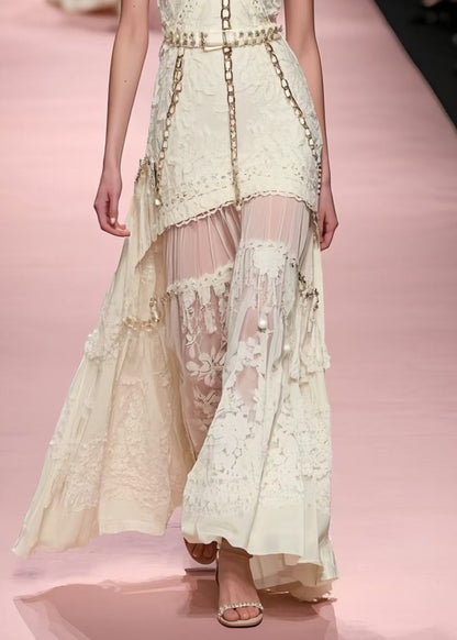 Fine White Jacquard Patchwork Cotton Vestidos Dresses Sleeveless