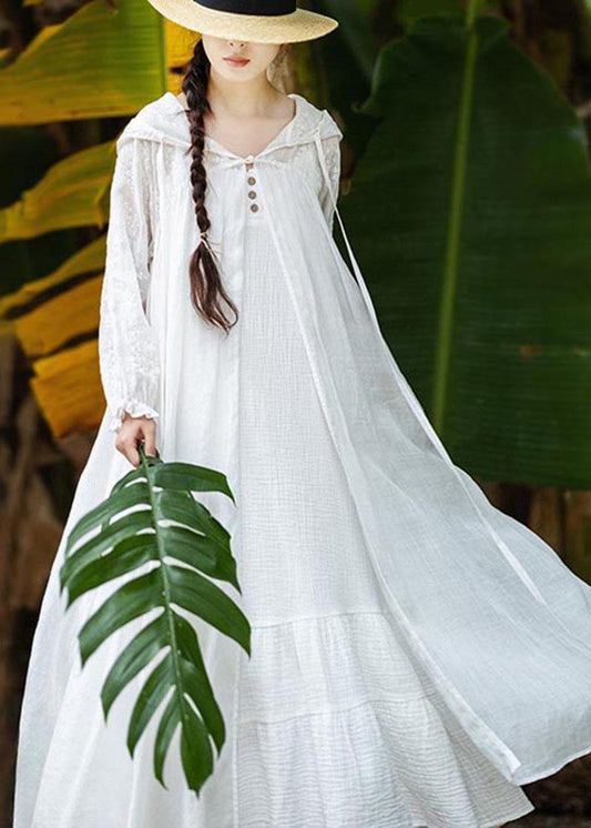 Fine White Oriental Long sleeve Hoodies Outwear SpringLinen - SooLinen