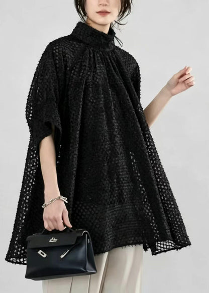 Fine White Oversized Stand Collar Cut Out Shirt Tops Summer