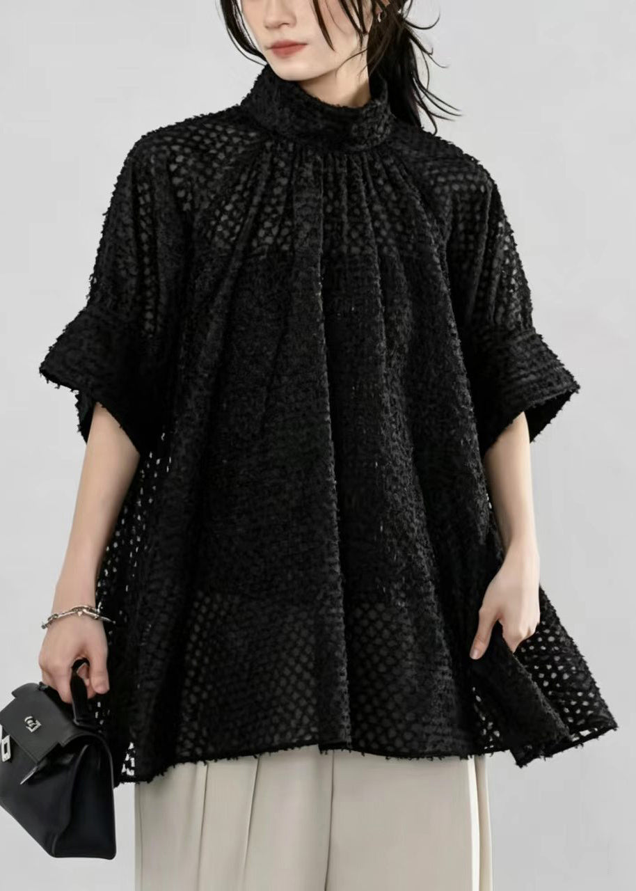 Fine White Oversized Stand Collar Cut Out Shirt Tops Summer