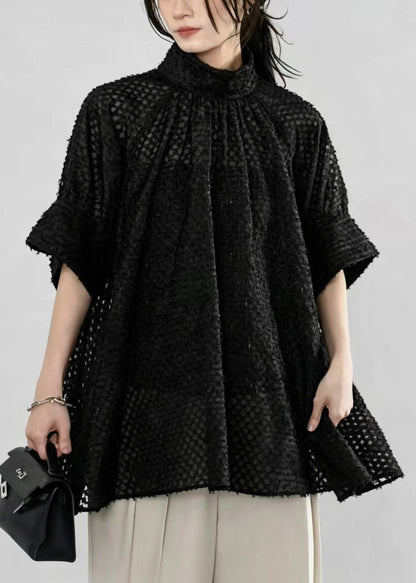 Fine White Oversized Stand Collar Cut Out Shirt Tops Summer