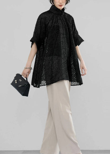 Fine White Oversized Stand Collar Cut Out Shirt Tops Summer