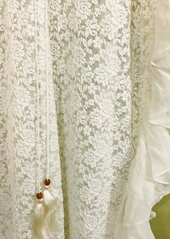 Fine White Patchwork Chiffon kimono Robe Lace Dress - SooLinen