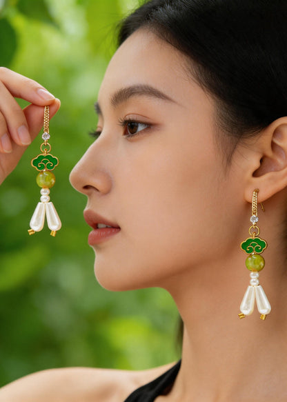 Fine White Pearl Ethnic Style Drop Earrings